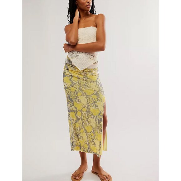 Free People Yellow and Gray Midi Skirt - Picture 3 of 11